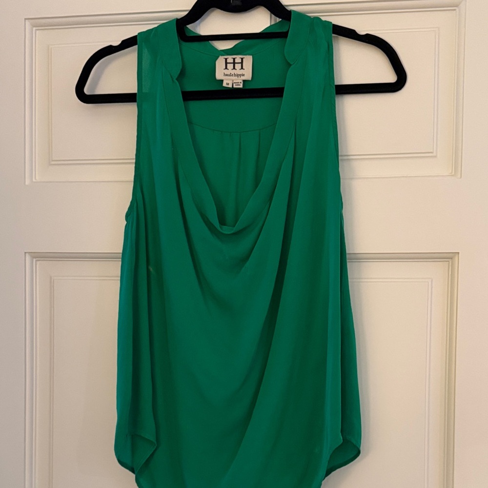 Haute Hippie and Women's Emerald Drape Neck Blouse Sz m